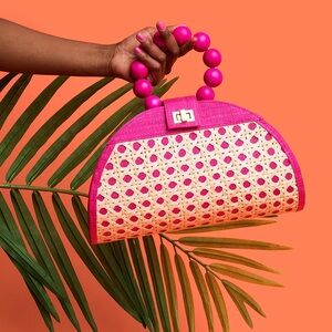 Soli & Sun The Isabella Pink Rattan‎ Woven Top Handle Handbag